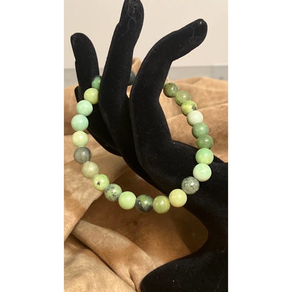 Natural Nephrite Jade Bracelet Green Jade Stretch Bracelet Handmade